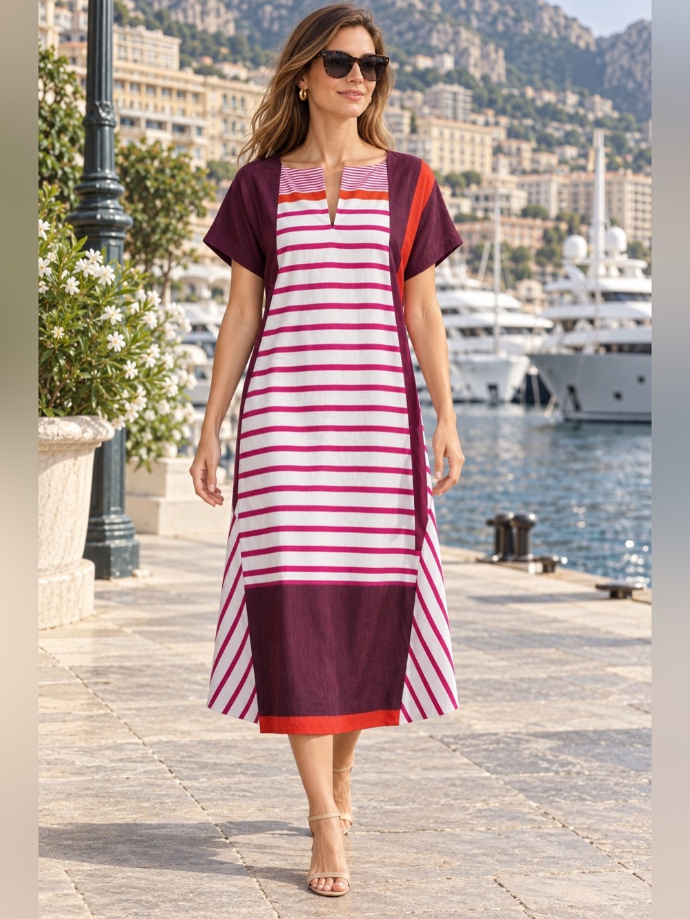 PIAZZA SEMPIONE Striped Midi Dress In Red 46